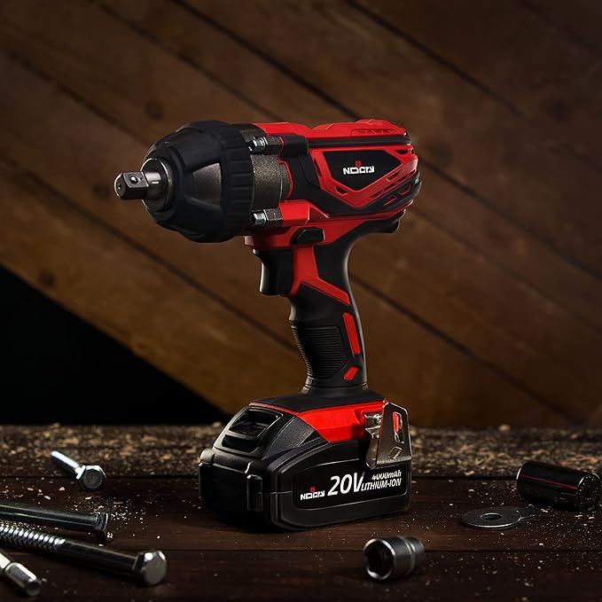 NoCry 20V Cordless Impact Wrench Kit - 300 ft-lb (400 N.m) Torque, 1/2 inch Detent Anvil, 2700 Max IPM, 2200 Max RPM, Belt Clip; 4.0 Ah Battery, Fast Charger & Carrying Case Included