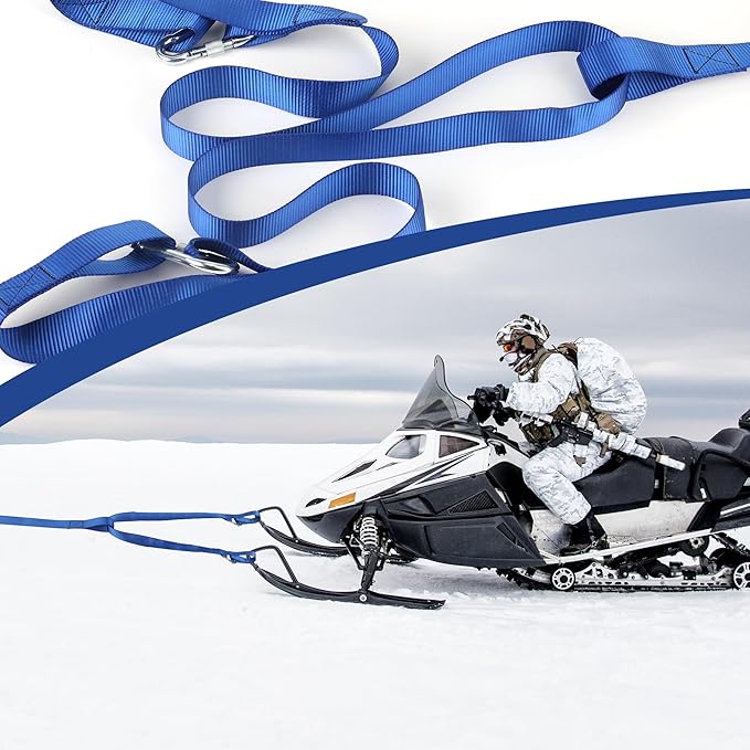 14.5ft Snowmobile Tow Straps, Snowmobile Tow Rope,Heavy-Duty ATV Towing Rope with Stainless Steel Hooks for Sled Snowboards Emergency Safety Tool Accessories Kit