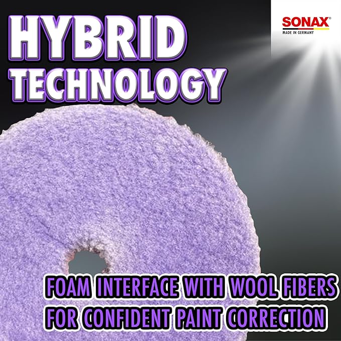 SONAX Hybrid Wool Pad 493800 | Heavy Cut Polishing Pad for Dual-Action Machines | Reduces Polishing Time | Removes Deep Scratches & Matting | 85% Wool, 15% Polyester | Low Heat Generation | 143mm