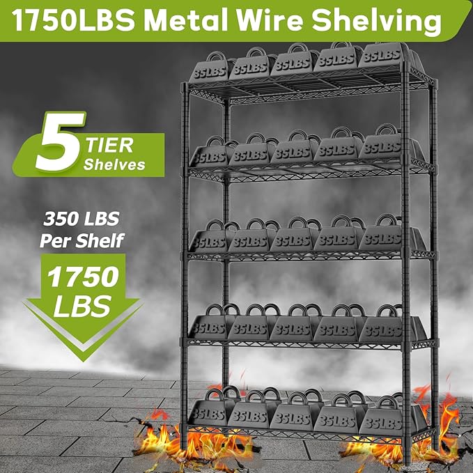 Storage Shelves, 3 PCS 36" L x 14" W x 72" H Heavy Duty Garage Wire Shelving Unit Loads 1750LBS, 5-Tier Adjustable Metal Industrial Utility Shelf Rack for Kitchen, Laundry Room, Basement