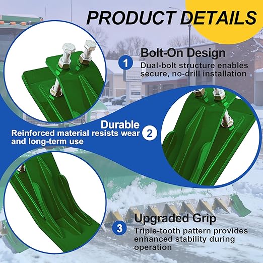 Upgraded 2Pcs Tractor Bucket Edge Protector Green, Tractor Bucket Attachment Skid Steer Attachments with Upgraded 10mm Steel & Dual Bolt Lock for Snow Debris Removal