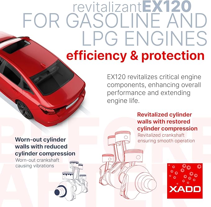 XADO EX120 Motor Oil Additive - Engine Restore - Ceramic-Metal Coating and Revitalizant - Oil Treatment for High Mileage Engines - Restores Worn Metal Parts - for Gas and LPG Vehicles (Syringe 8 ml)