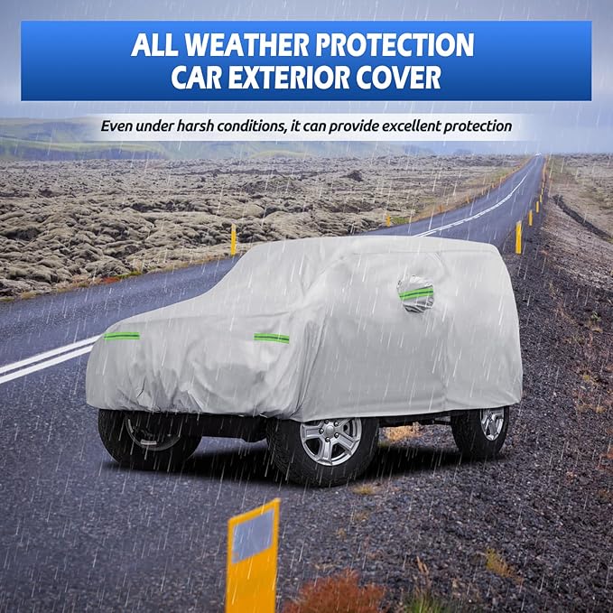 Migaven Car Cover Custom Fit for Jeep Wrangler 2 Door 1987-2026 JK JL CJ YJ TJ, Waterproof Full Exterior Cover Rain Sun Protection with Door Zipper & Inner Cotton, Silver