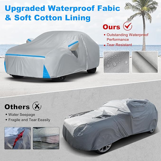 Car Cover for 2001-2025 Lexus ES ES300 ES330 ES350 ES300h, Waterproof Custom-fit All Weather Sun Rain UV Dust Snow Protection Outdoor ES350 Car Cover with Door Zipper and Cotton Lining-Grey