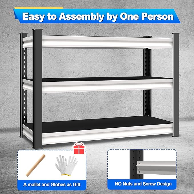40" W Garage Shelving Heavy Duty,1500LBS Loads Adjustable Garage Storage Shelves,3-Tier Metal Storage Racks and Shelving Units,Utility Rack Shelves,40" W x 18" D x 36" H,White