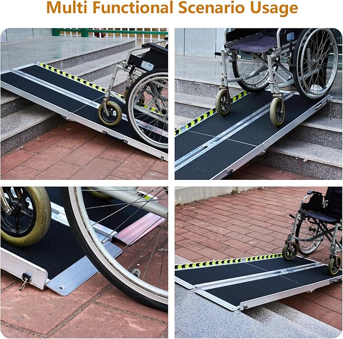 Wheelchair Ramp 5FT, Anti-Slip Aluminum Folding Handicap Portable Ramp, Wheelchair Ramps for Home Steps, Stairs, Doorways, Scooter Ramp