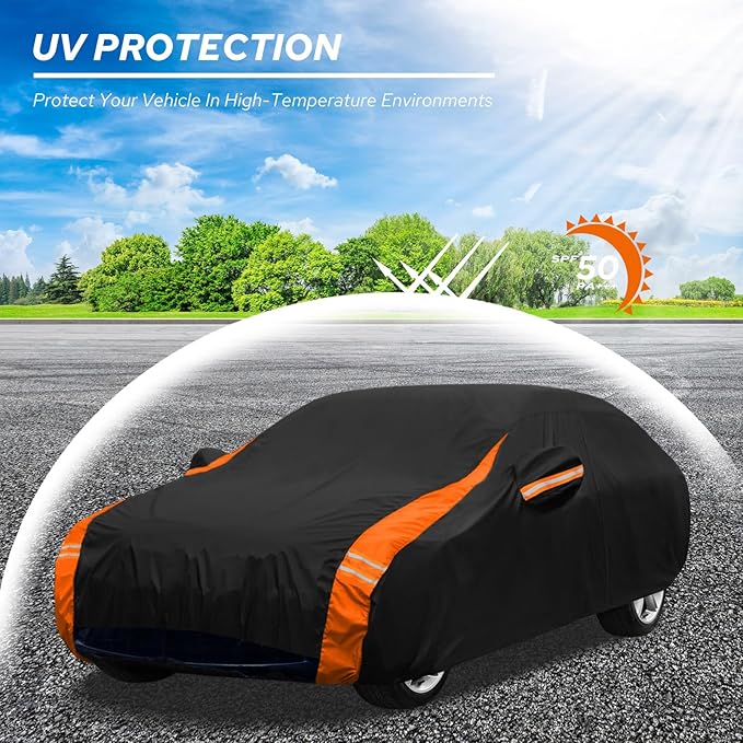 10-Layer for Model 3 Car Cover Waterproof All Weather for Automobiles, Outdoor Full Cover Soft Cotton Lining Rain Snow UV Protection with Door Zipper, Fit for Model 3 2017-2025