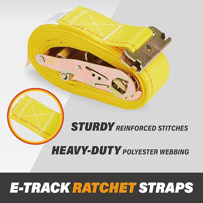 8 Pack E-Track Ratchet Straps 2" x 16' x 4,400 lbs Strength for Cargo Tie Down in Enclosed Trailer & Van by KODIAK STRAPS