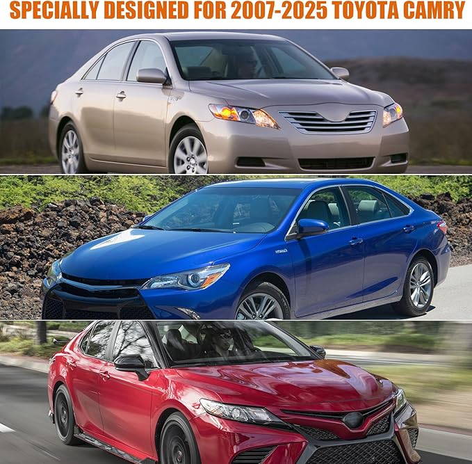 Waterproof Car Covers Replace for 2007-2025 Toyota Camry, 6 Layers Silver All Weather Custom-fit Car Cover with Zipper Door & Windproof Bands for Snow Rain Dust Hail Protection