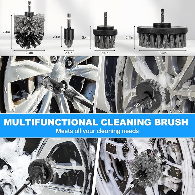 THINKWORK Car Detailing Kit, Car Detailing Brush Set, Car Cleaning Drill Brush Kit with Extension Pole, Professional Auto Detailing Supplies for Automobile Interior Exterior Wheels