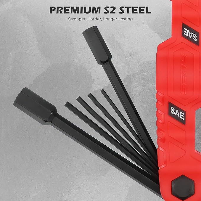 11-Piece Large Folding Hex Key Set SAE (3/32"-1/2"), Heavy Duty Allen Wrench Set, Portable Tool for Archery, Bike Repair, Furniture, and Basic Home Maintenance (Red)