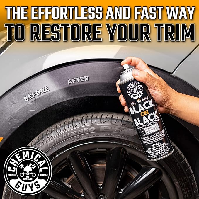 Chemical Guys Black On Black Trim Shine - 2 Pack,11 oz Each, Sprayable Dressing for Trim, Tires, Plastic & Vinyl High Gloss Finish, Dry-to-The-Touch, Easy Spray Application