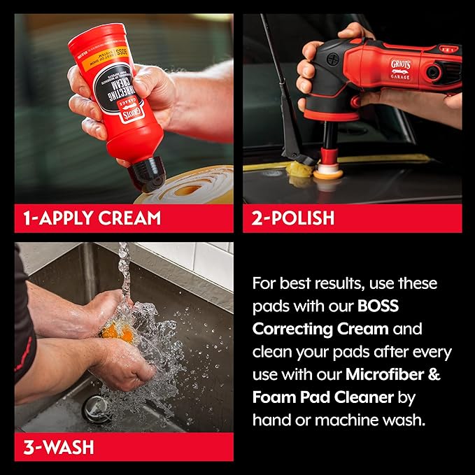 Griot's Garage 1" BOSS Correcting Foam Pads for Car Polishing, Buffing, Detailing and Light to Moderate Auto Paint Correction, Durable, Machine-Washable, Pack of 6