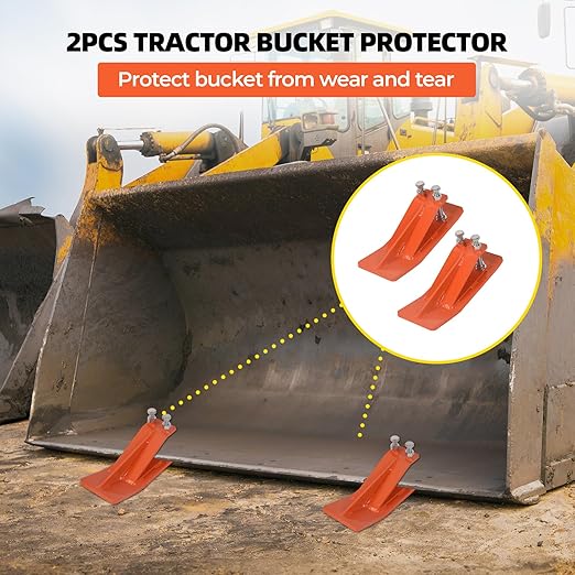 2Pcs Tractor Bucket Protector – 3/8” Thick Ski Edge Turf Tamer, Double Lock Nuts Bolts, Anti-Skid 4.5” Width for Snow Removal & Lawn Protection, Orange