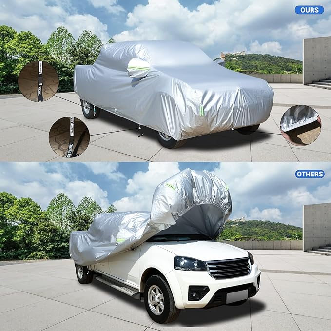 Tecoom Truck Cover Waterproof All Weather,Breathable Light Shell Full Exterior Covers with Door Zipper/Lock,Waterproof UV Dust Protection Truck Covers Universal Fit Chevy Silverado(Length Up to 252")
