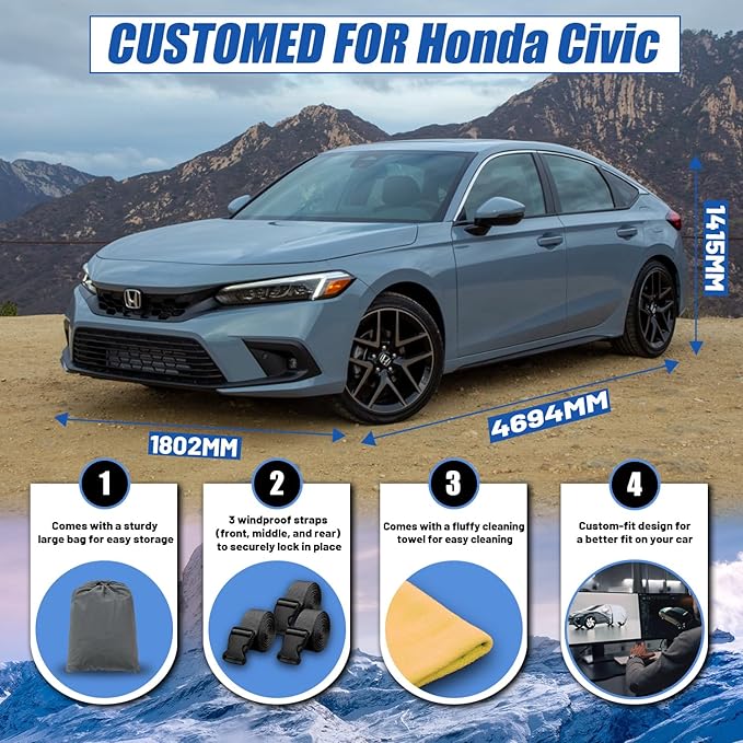 Car Cover Custom Fit for Toyota Corolla (2000-2025) Honda Civic (1991-2025), Waterproof All Weather for Automobiles Full Exterior Cover UV Rain Sun Snow Protector.