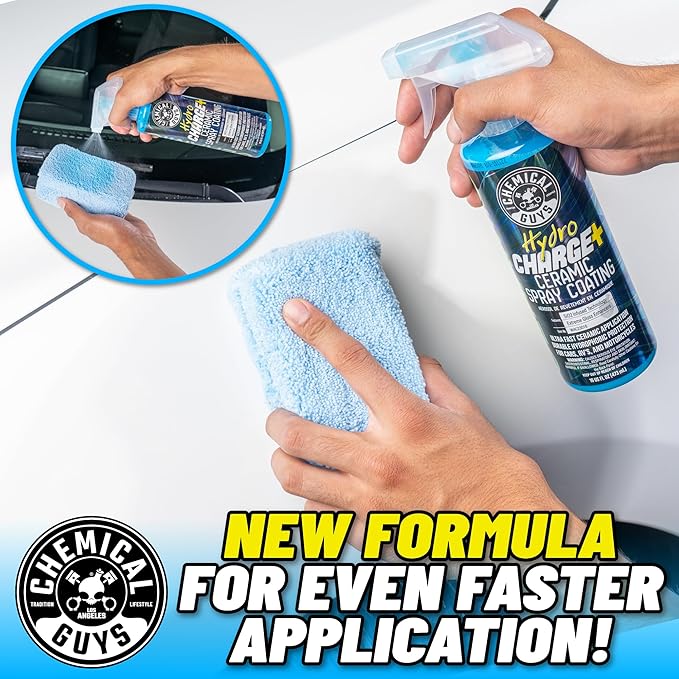 HydroCharge Ceramic Spray Coating - The Ultimate Nano Ceramic Spray Protectionwith Chemical Guys MIC_506_03 Professional Grade Premium Microfiber Towels, Gold 16" x 16", Pack of 3
