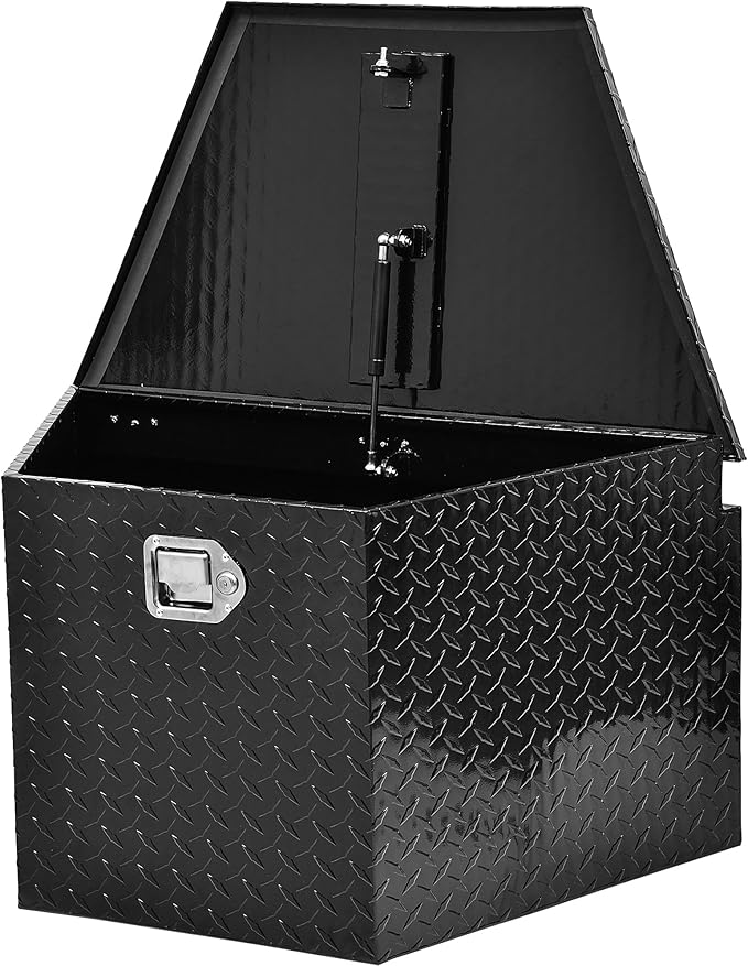 AUTOSAVER88 33" Aluminum Trailer Tongue Box, Heavy Duty Diamond Plate Trailer Tool Box, Waterproof Storage with Lock for Trucks, Trailers, and RVs