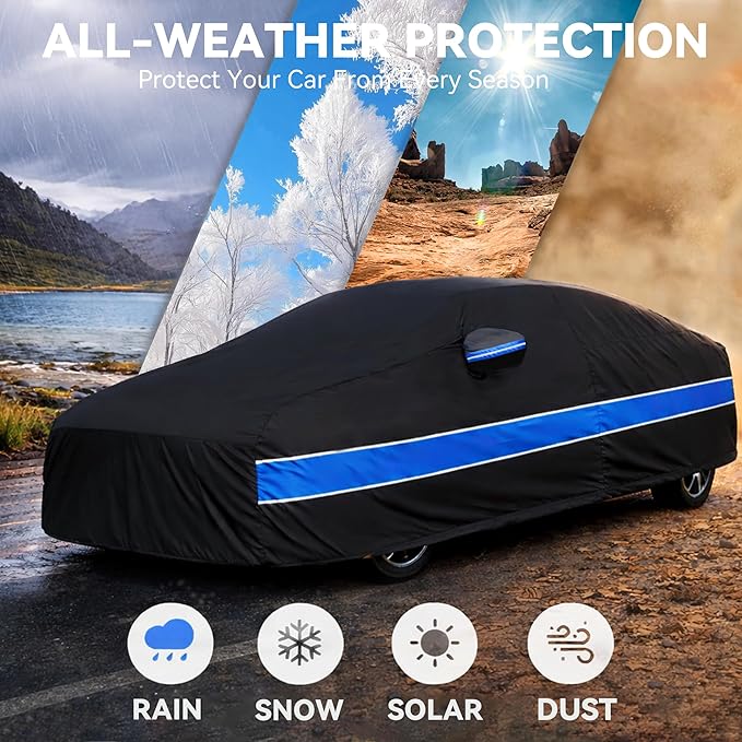 Car Cover Custom Fit Ford Mustang,10-Layer Car Cover Waterproof All Weather,Full Exterior Cover with Cotton Lining,Sun Rain UV Dust Snow Protection with Door Zipper,Fit for Ford Mustang 1994-2025