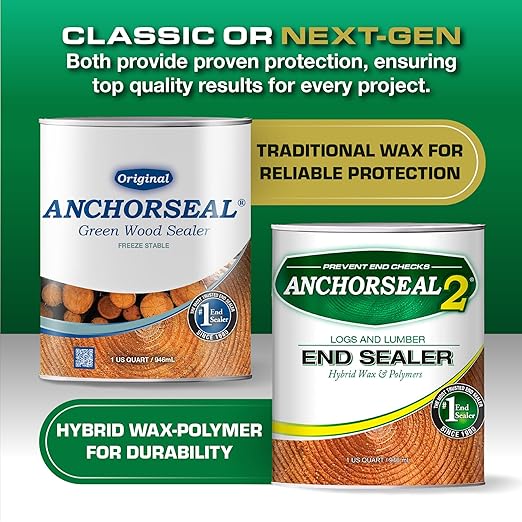 ANCHORSEAL Classic Log & Lumber End Sealer - Water Based Wax Emulsion, Prevents up to 90% of End Checking on Cut Ends of Hardwood & Softwood … (1 Quart)
