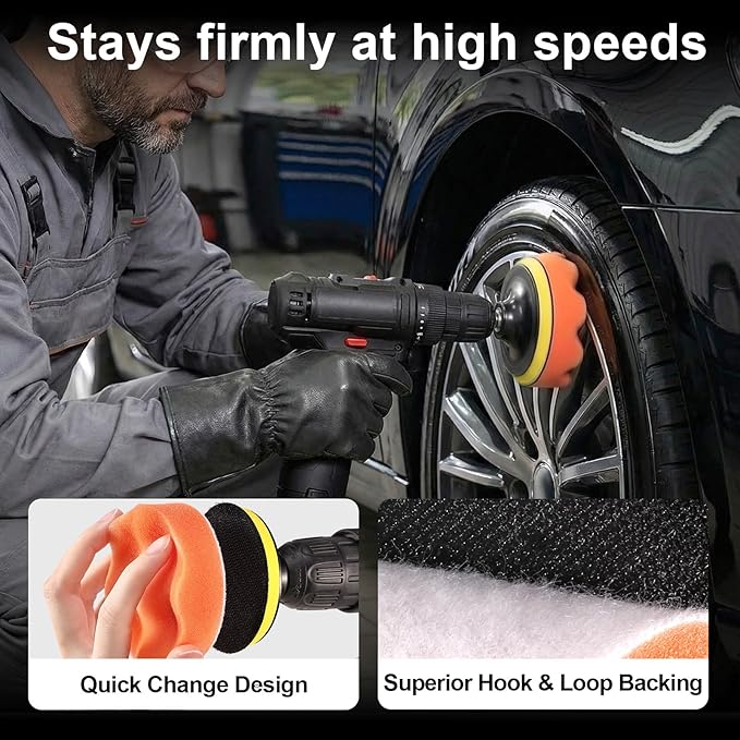 GOH DODD 38 Pieces 3 Inch Buffing Polishing Pads, Car Foam Drill Polishing Pad Kit Sponge Pads Buffer Polisher Kit Headlight Restoration Kit with Wool Pads for Car Polishing, Waxing and Cleaning