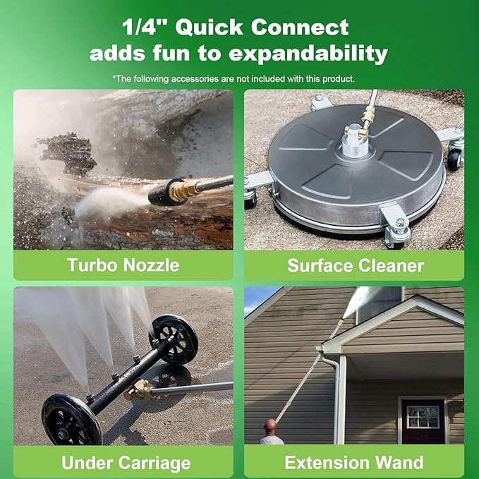 Pressure Washer 5000 PSI Adjustable Pressure, Power Cleaners Powered with 33ft Pressure Hose, 4 Nozzles and 500ml Foam Cannon, Cleaner Machine for Home, Car, Green
