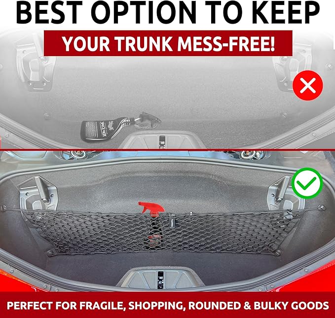 Envelope Style Trunk Mesh Cargo Net for Chevrolet Corvette C8 2020 2021 2022 2023 2024 2025 - Car Accessories - Premium Trunk Organizers and Storage - Vehicle Carrier Organizer for Chevy Corvette C8