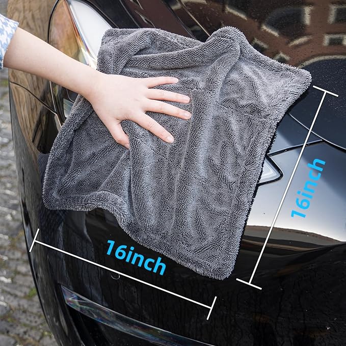 aokway Microfiber Car Drying Towel,Thickened and Absorbent Microfiber Towels, No Streaks Drying Towel car Detailing, Scratch-Free, No Water Spots- 16” x 16”（1 Pack）