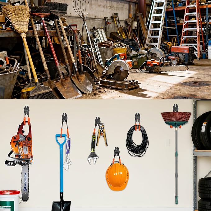 Garage Hooks Heavy Duty Steel Hooks for Hanging Power and Garden Tools, Ladders, Hose, Bikes, Ropes, Bulk Items, and More，Anti-Slip Coating with max 88lbs Capacity 10 Pack