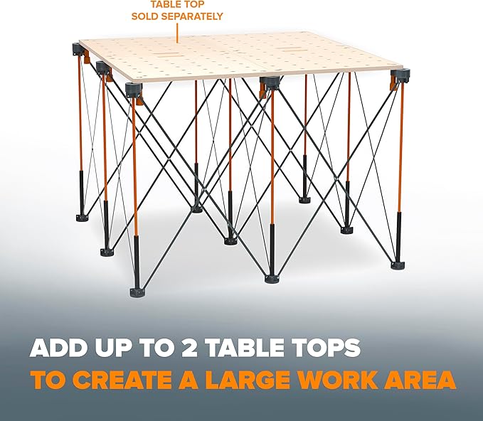 BORA Centipede CT9 36 inch Tall Portable Folding Workstand Workbench with Carry Strap, Collapsible, Construction Table, Support, Sawhorse, 4Ft X 4Ft, 36 inch Work Height, 3500lb Weight Capacity,Orange
