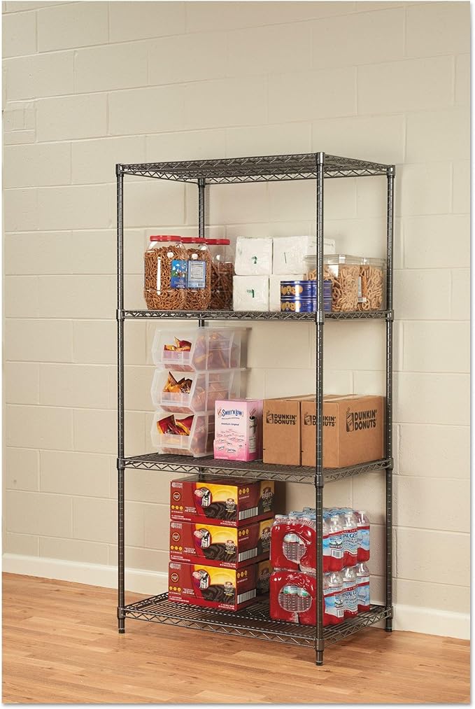 Alera Wire Shelving Starter Kit, Four-Shelf, 36w x 24d x 72h, Black Anthracite