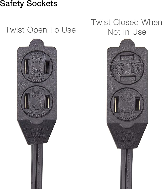 3 Outlet Extension Cord with Hand/Foot Switch and Light Indicator with Safety Twist-Lock, 16/2, Black, UL Listed (3 Pack)