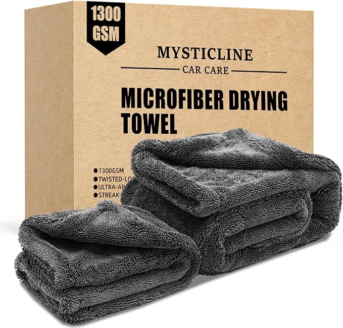 2 Pack 1300 GSM Car Drying Towel,Double-Sided Microfiber Towels for Cars(24'' x 36''&16 ''x 16''),Extra Large Ultra Absorbent,Without Residual Lint,Scratches or Water Spots