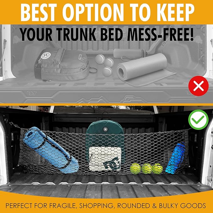 Envelope Style Trunk Mesh Cargo Net for GMC Sierra 1500, 2500, 2500, HD 2013-2025, Automotive Exterior Accessories - Premium Car Storage Organizers Cargo Bed Net For Pickup Truck Smart Vehicle Storage