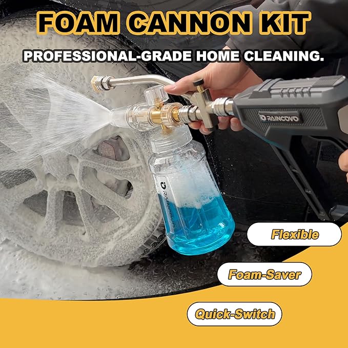 Foam Cannon with Short Pressure Washer Gun, Dual Connector Accessories, Snow Soap Attachment for Car Wash, 5 Nozzles Tips with Holder, 1/4” Quick Connect, Additional 1.1 mm Orifice Nozzle