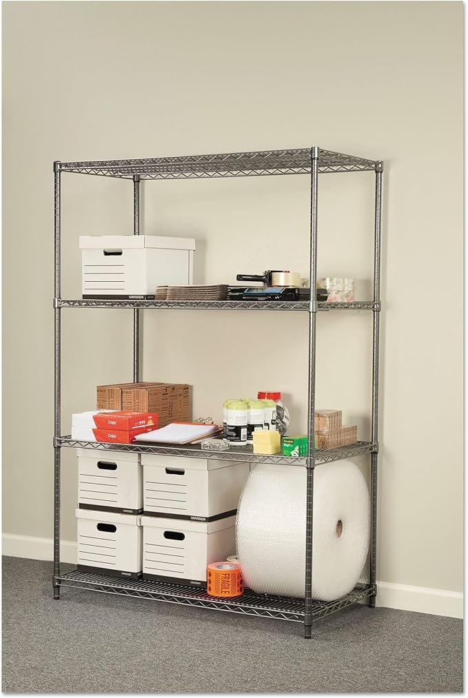 Alera Wire Shelving Starter Kit, Four-Shelf, 48w x 24d x 72h, Black Anthracite