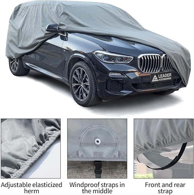 Leader Accessories SUV Car Covers for Automobiles All-Weather Limited Waterproof, Breathable Full-Exterior Covers for Indoor and Outdoor Use, Fits 188"-206"