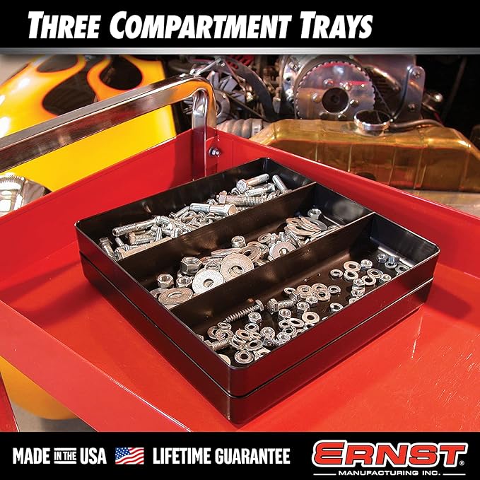 Ernst Manufacturing Toolbox Tray: Stackable Organizer Tray with 3 Compartments - Ideal for Trades, Mechanics, Electricians, Plumbers, Household Use, Hobbies - Heavy Duty - Made in the USA