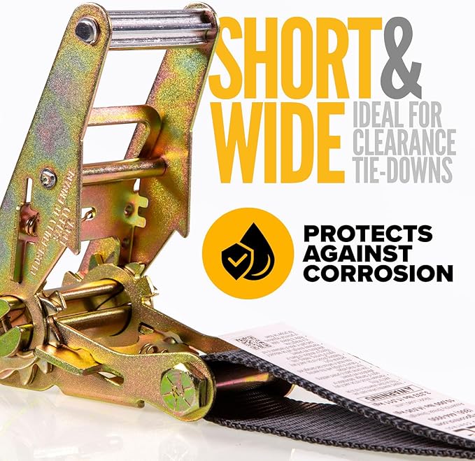 US Cargo Control Twisted Snap Hook Ratchet Straps 2 Inch x 8 Foot (15-Pack), 10,000 LBS Break Strength, Car Tie Down Straps for Trailers, Tie Down Cars, Motorcycles, Race Cars - Low-Profile Ratchet