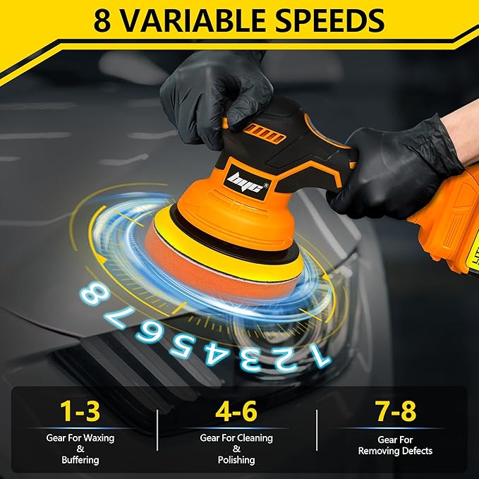 Cordless Car Buffer Polisher kit - 2Pcs 2000mAh 21V Battery, 6 Inch Portable Orbital Buffer Polisher Kit, 8 Variable Speed Car Polisher for Car Detailing/Polishing/Waxing