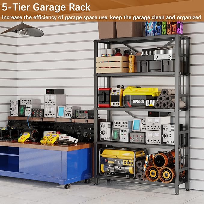 GIOTORENT 5-Wire Heavy-Duty Shelf, Standing Storage Shelves, Metal Shelving Unit Pantry Rack, 1500LB Load Capacity, for Garage Kitchen Organizer (Black)