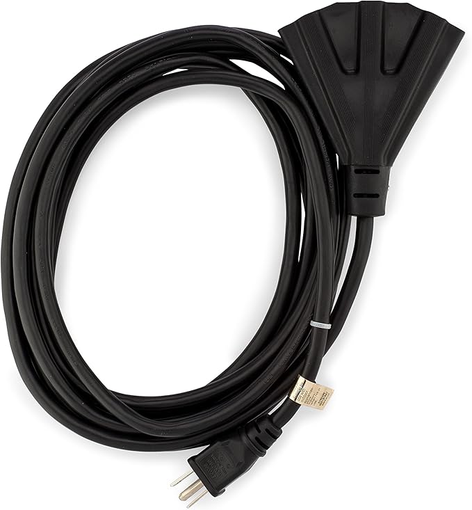 Holiday Lighting Outlet 15-Foot Black Extension Cord, 3-Prong Indoor & Outdoor Splitter, Perfect for Landscape Lighting