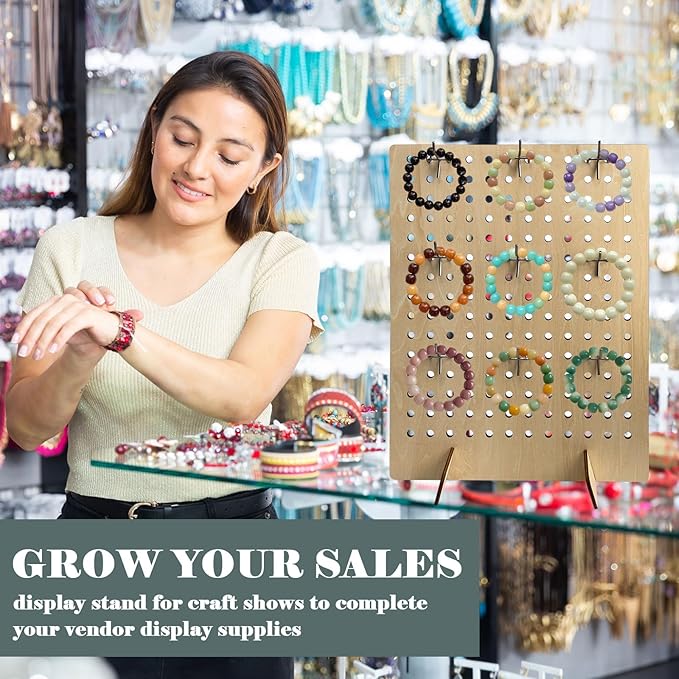 AAiphuwew 2 Pack Wooden Pegboard Display Stand for Jewelry, Craft Shows, Necklaces, Selling, Vendor Events, Tools, Keychain Peg Board Accessories Rack Organizer