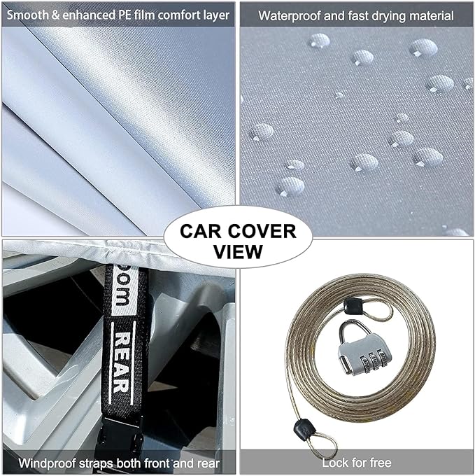 Tecoom Light Shell SUV Cover Waterproof UV-Proof Windproof, All Weather Indoor Outdoor with Zipper Design, Fit 206–215 Inches Full-Size SUV