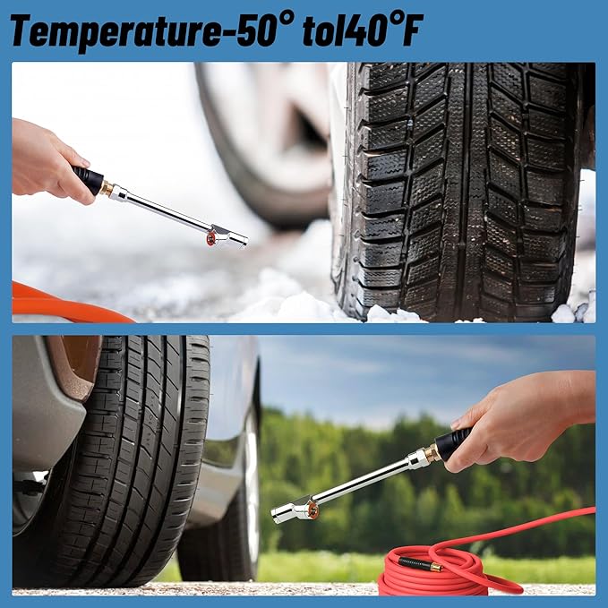 Truck Tire Inflator Kit, 3/8” x 50FT Hybrid Air Hose with 1/4" Chuck and 1/2" NPT Universal Gladhand Connection