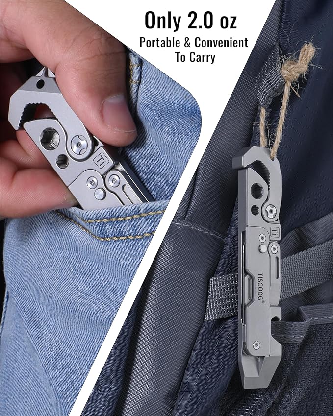 Titanium Pry Bar, EDC Multitool with Folding knife, Wrench, Screwdriver, Bottle Opene, Ruler, SIM Card Removal Tool, Ruler, EDC Pocket Multi Tool