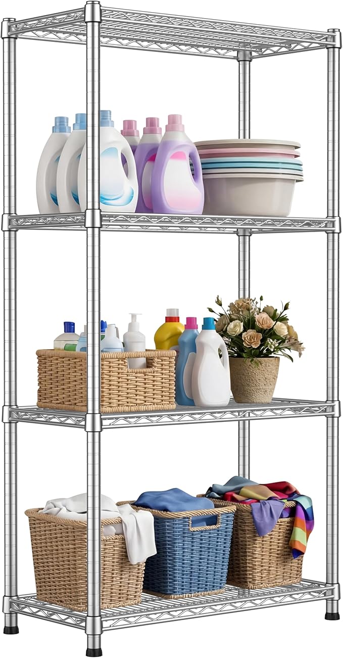 Heavy Duty Metal Wire Shelving Unit Adjustable Industrial Storage Rack Commercial Display Shelves 2200LBS Sturdy Standing Shelf Garage Shelving organization for Home Warehouse 4Tier13.8"Dx30"Wx59.06"H