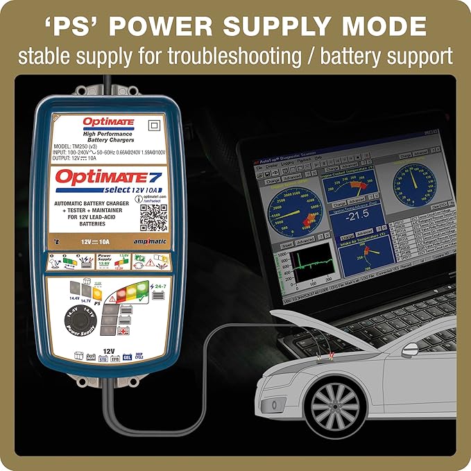 Optimate 7 Select - 12V 10A, TM-251v3, 9-Step Gold Series Battery Saving Charger & maintainer