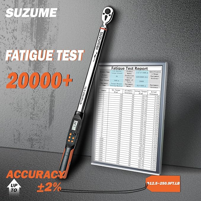 SUZUME Digital Torque Wrench (12.5-250.9 Ft. Lb/ 17-340.2 N.m) ±2% High Accuracy Digital Torque Wrench 1/2 Drive Dual-Direction Adjustable Torque Wrenches Digital with Buzzer and LED Flash