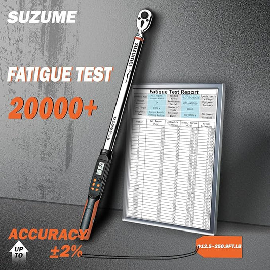 SUZUME Digital Torque Wrench (12.5-250.9 Ft. Lb/ 17-340.2 N.m) ±2% High Accuracy Digital Torque Wrench 1/2 Drive Dual-Direction Adjustable Torque Wrenches Digital with Buzzer and LED Flash